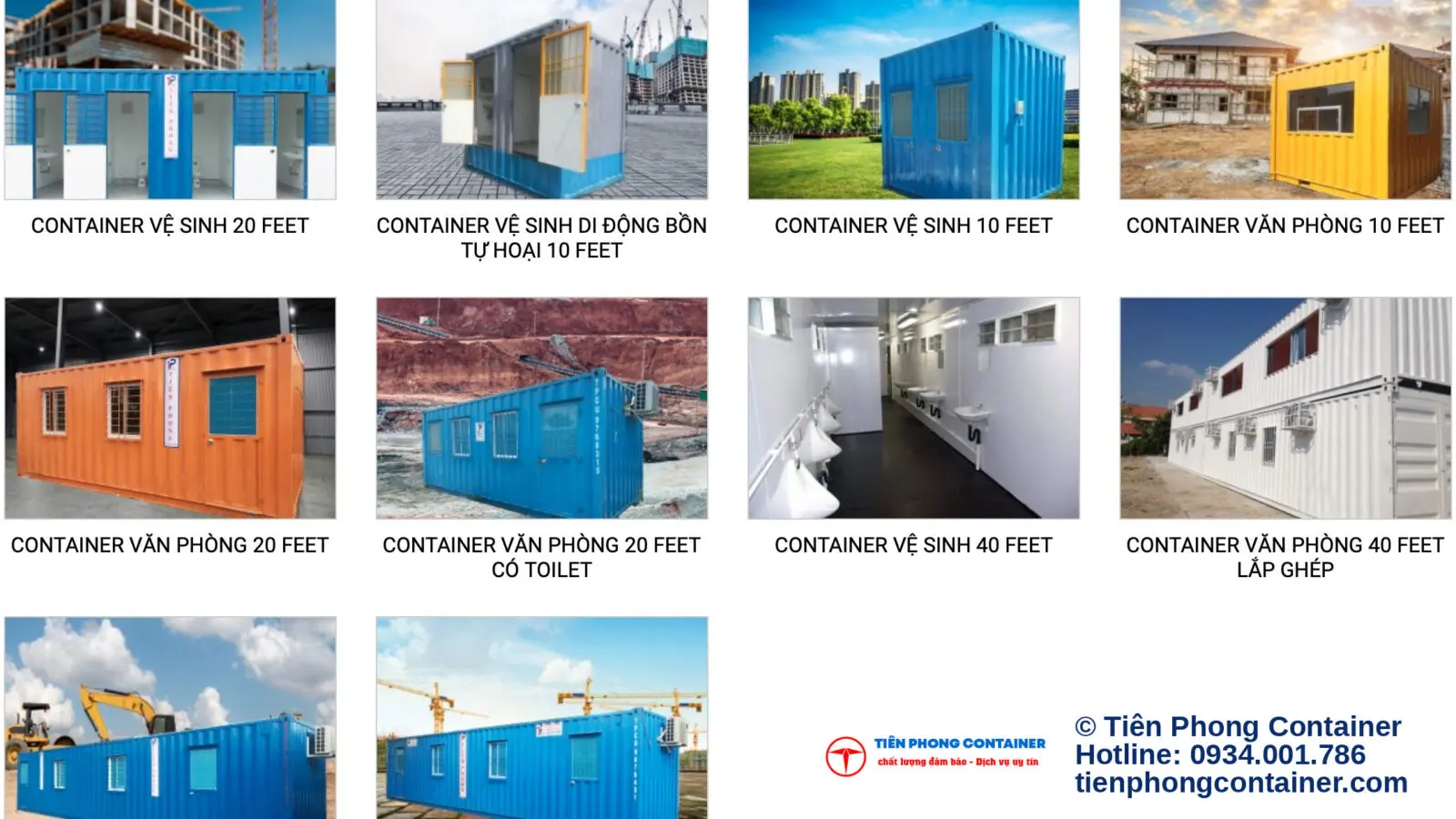 Ảnh tổng hợp các loại container văn phòng và container vệ sinh 10, 20, 40 feet của Tiên Phong Container